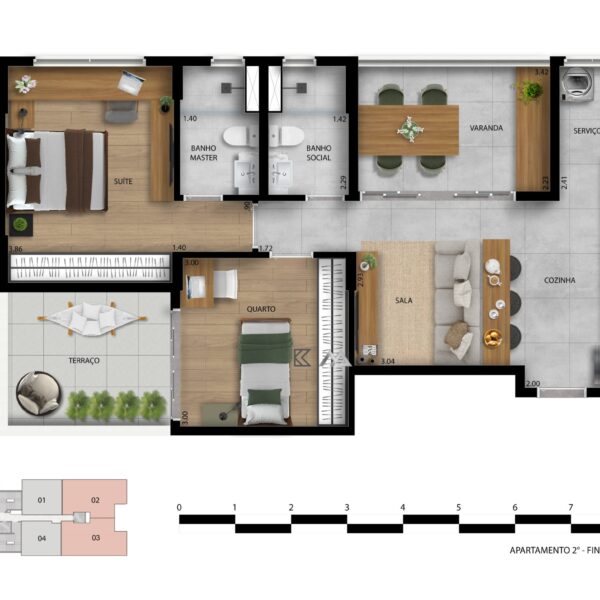 Planta Apartamento de 2 quartos, com 2 vagas à venda, por R$846.000,00 no Edifício Aldea, Vale do Sereno, Nova Lima