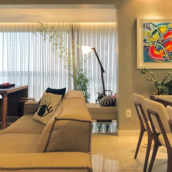 Sala decorada Apartamento mobiliado de 2 Quartos, com 2 vagas, para alugar por R$7.450,00 no Cinecitta, Vila da Serra, Nova Lima - MG