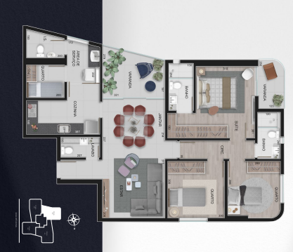 Planta baixa Apartamento de 03 Quartos, com 115m², à venda por R$1.980.000,00 no Luar Residencial Vale do Sereno