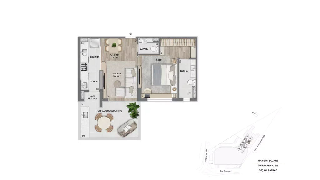 Planta 1 Suite Terraco 60m2 Unid 909 Madison Square