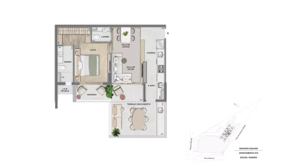 Planta 1 Suite Varanda Terraco 73m2 Unid 910 Madison Square