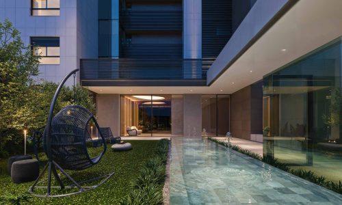 Jardim com espelho dagua Condominio Citta Sereno Vale do Sereno