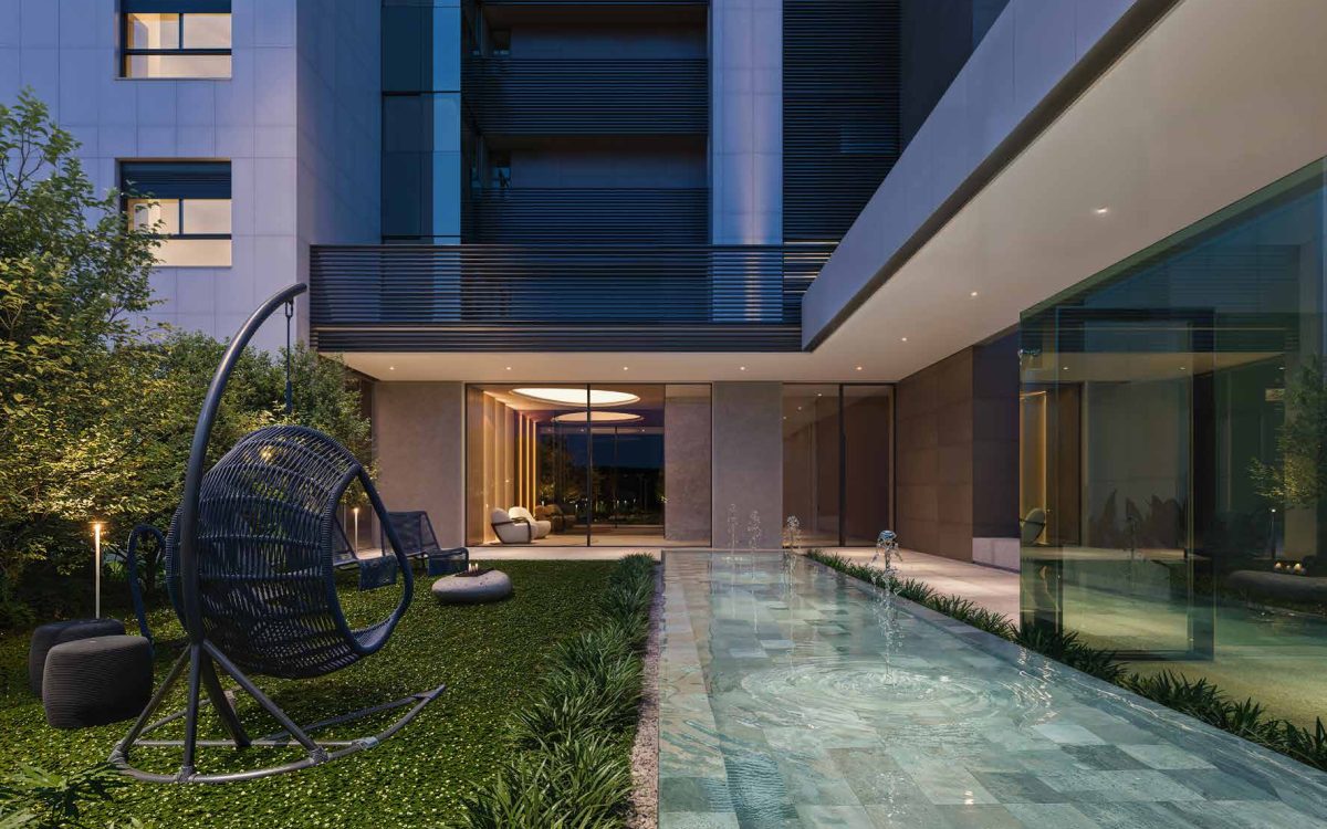 Jardim com espelho dagua Condominio Citta Sereno Vale do Sereno