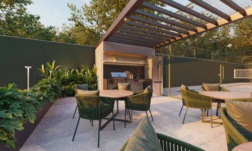 Pergolado churrasqueira area externa Citta Sereno Vale do Sereno