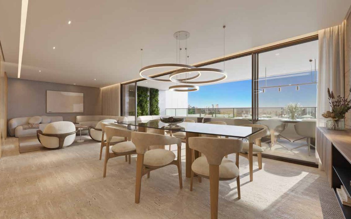 Sala de jantar panoramica apartamento Citta Sereno Vale do Sereno