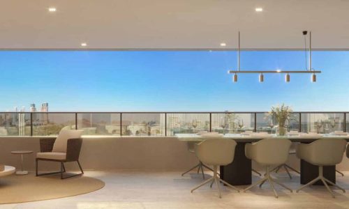 Varanda gourmet com vista para a cidade Citta Sereno Vale do Sereno