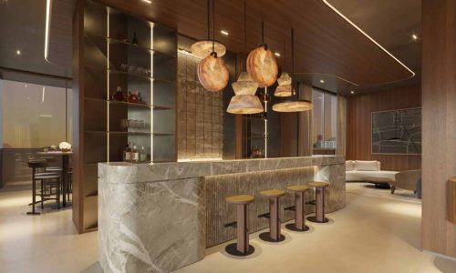 Bar lounge com balcao de marmore Citta Sereno Vale do Sereno