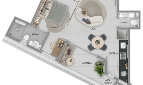 Planta Apartamento de 01 Quarto no Mirá Vale do Sereno