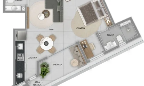 Planta Apartamento de 01 Quarto no Mirá Vale do Sereno1