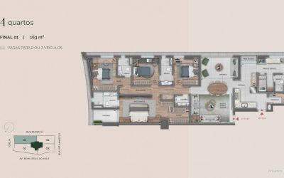 Planta do Apartamento com 4 Quartos à venda no Botânico-163m2