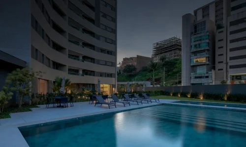 Piscina Area Lazer Noturna no Condomínio Dom Henrique